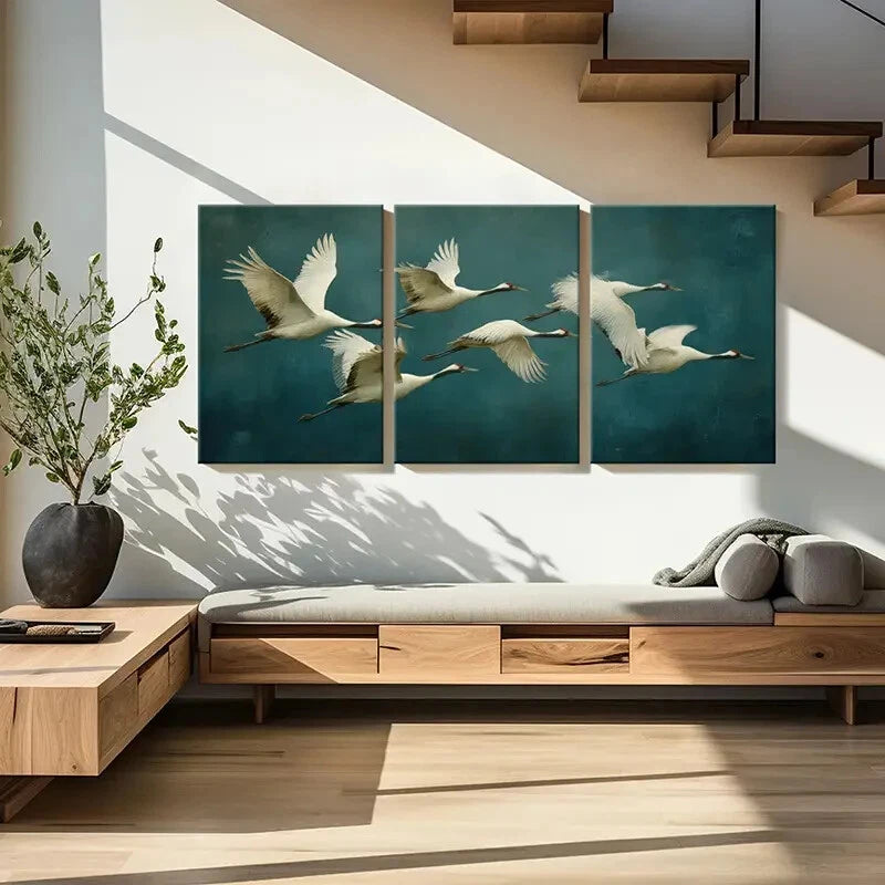 3pcs White Birds in Flight Abstract Nature Metal Print Ready to Hang Art