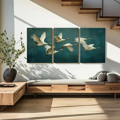 3pcs White Birds in Flight Abstract Nature Metal Print Ready to Hang Art