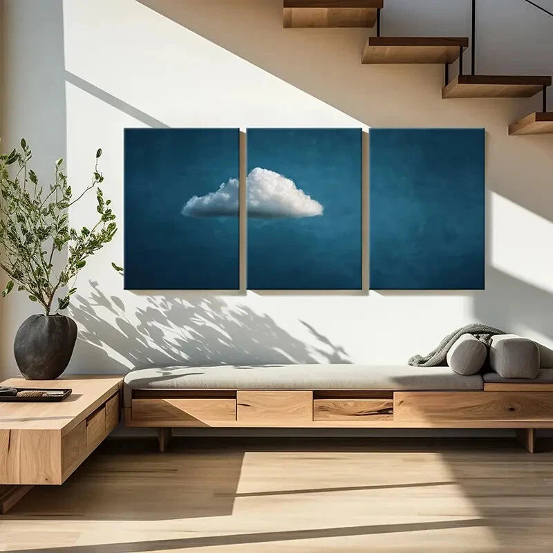 3pcs Abstract Cloudscape Art White Fluffy Cloud Metal Print Ready to Hang Art