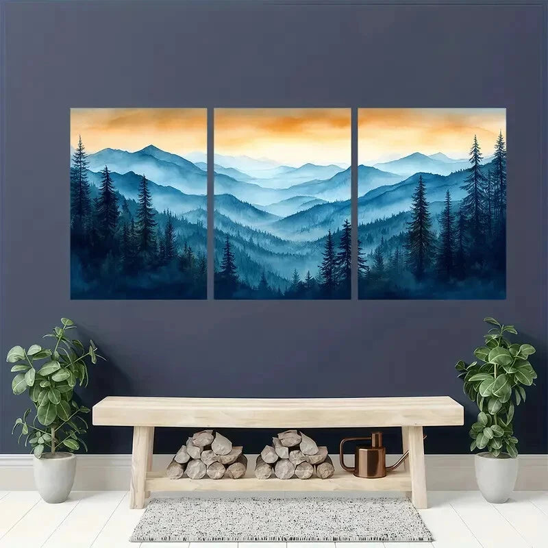 3pcs Appalachian Mountains Sunset Landscape Metal Print Ready to Hang Art