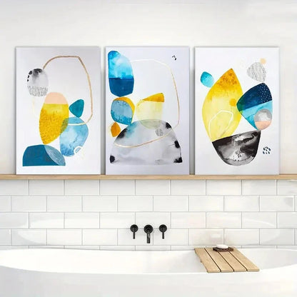 3pcs Vibrant Geometric & Floral Designs Metal Print Ready to Hang Art