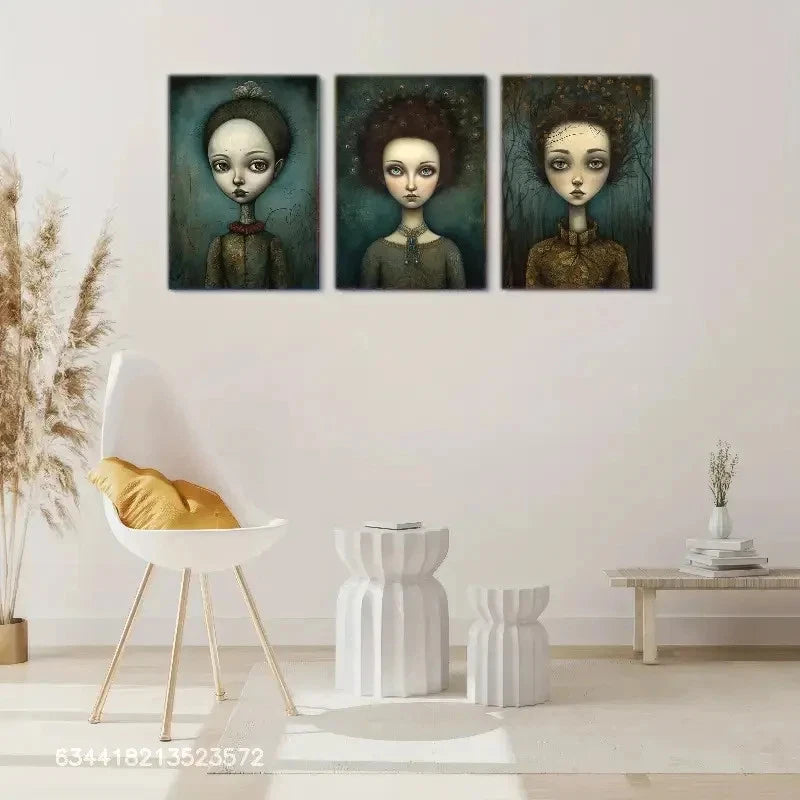 3pcs Dark Gothic Art Portrait Art Posters Metal Print Ready to Hang Art