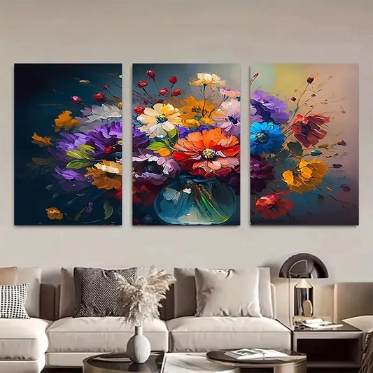 3pcs Bouquet Of Flowers Wall Art Metal Print Ready to Hang Art