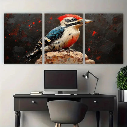 3pcs Woodpecker Bird Illustration Metal Print Ready to Hang Art