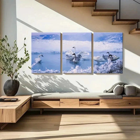 3pcs Swan On The Lake Modern Decoration Wall Art Set Canvas Framed 40x60cm - High Quality Print 100% Australian Made Wall Canvas Ready to Hang
