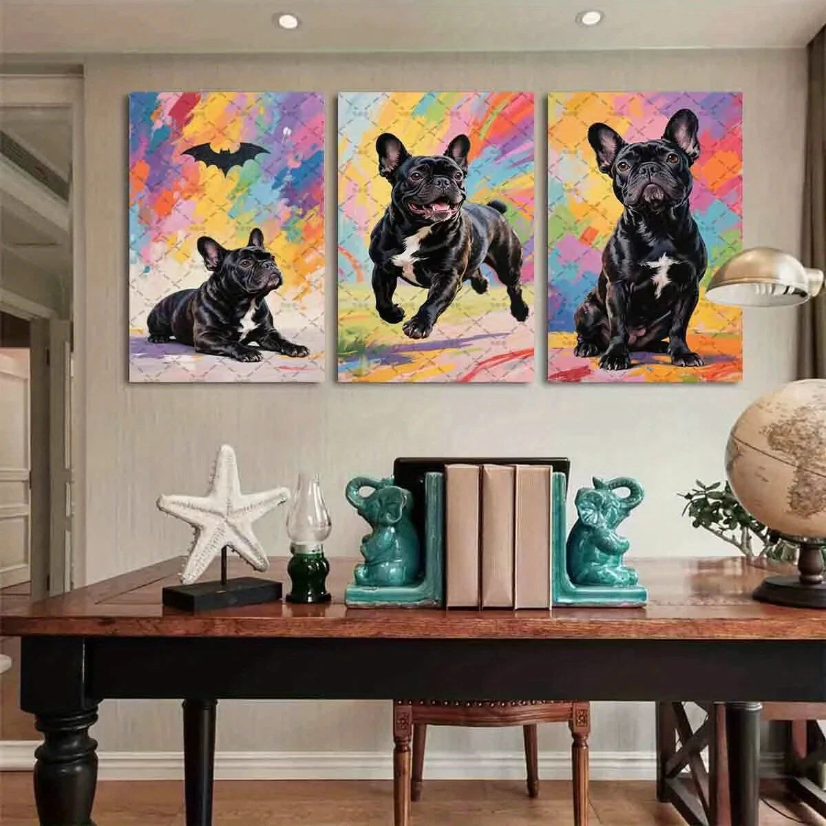 3pcs Vibrant Abstract Watercolor Bulldog Metal Print Ready to Hang Art