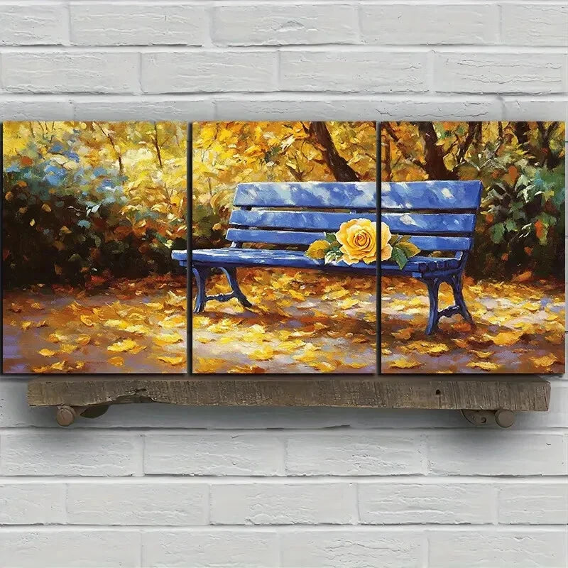 3pcs The Yellow Rose On The Bench Metal Print Ready to Hang Art