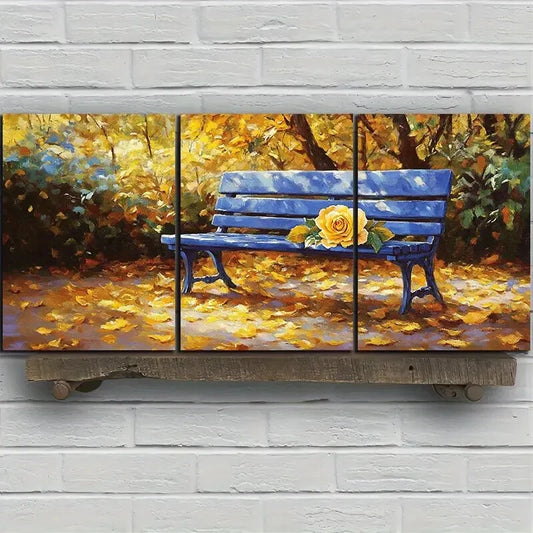 3pcs The Yellow Rose On The Bench Metal Print Ready to Hang Art
