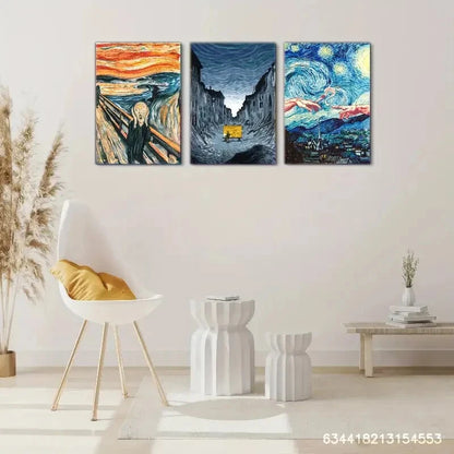 3pcs Scream Starry Night Famous Oil Paintings Metal Print Ready to Hang Art