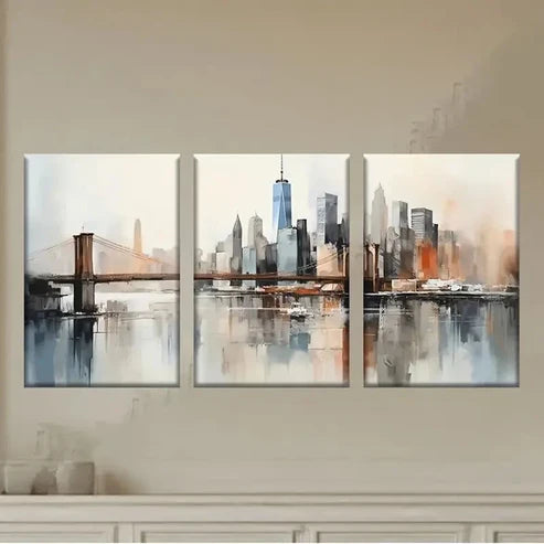 3pcs Cityscape Abstract Art, Polyester Material Wall Art Set Canvas Unframed - High Quality Print 100% Australian Made Wall Canvas