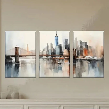 3pcs Cityscape Abstract Art, Polyester Material Wall Art Set Canvas Unframed - High Quality Print 100% Australian Made Wall Canvas