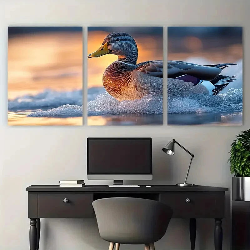 3pcs Wild Grey Duck Seashore Wildlife Nature Metal Print Ready to Hang Art