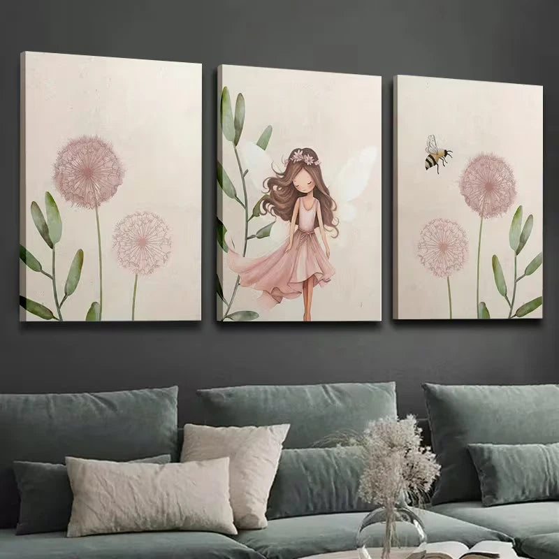 3pcs Pink Dandelion Flowers Wall Art Set Canvas Framed 40x60cm – High Quality Print, 100% Australian Made, Ready to Hang