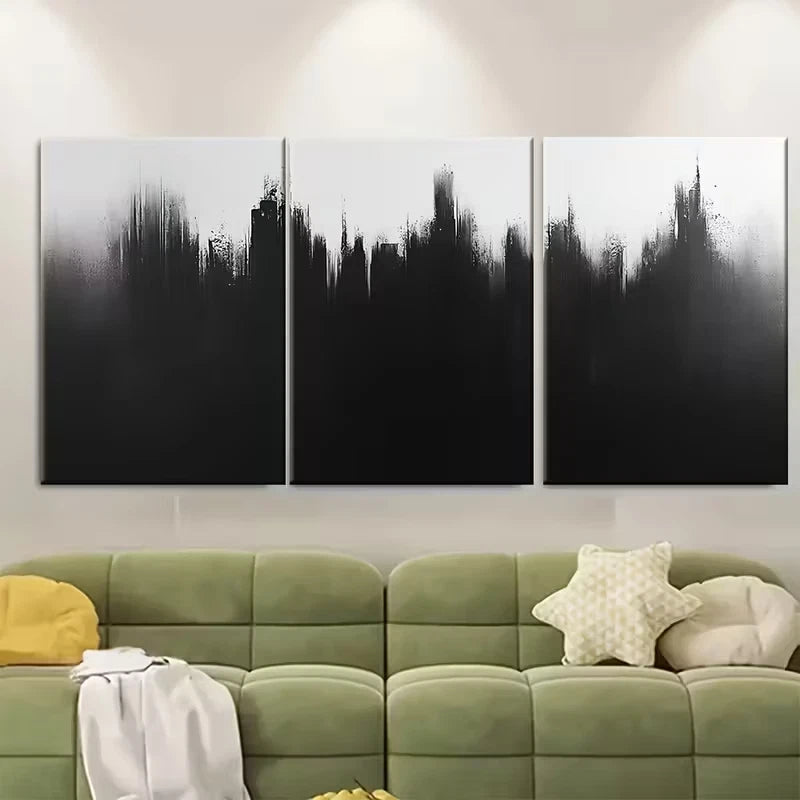 3pcs Monochrome Brushstroke Metal Print Ready to Hang Art