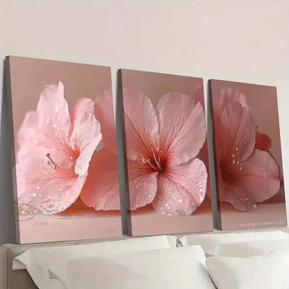 3pcs Pink Azalea Flower Painting Wall Art Canvas Unframed - High Quality Print 100% Australian Made Wall Canvas