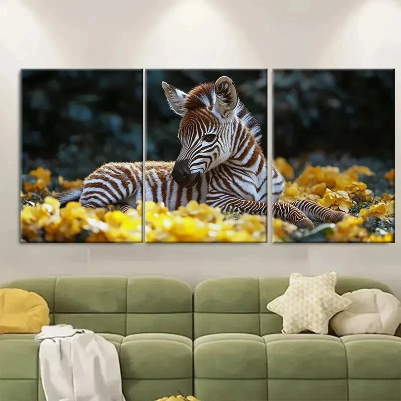 3pcs Baby Zebra Watercolor CM  Wall Art Set Canvas Framed 50x70cm - High Quality Print 100% Australian Made Wall Canvas Ready to Hang