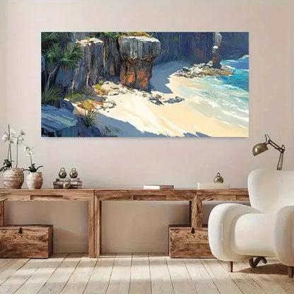 Coastal Cliffs with Beach wall canvas office home room framed 120x60cm - Bella Home Decor