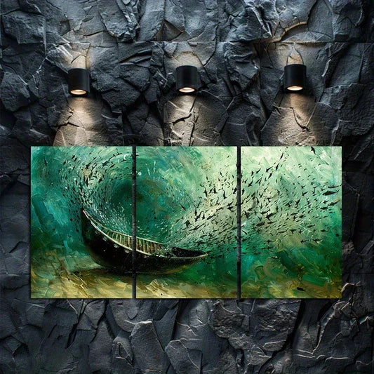 3pcs Submarine Extreme Drift Oil Painting Metal Print Ready to Hang Art