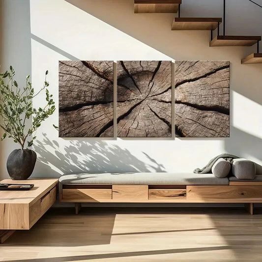 3pcs Wood Texture Natural Pattern Rustic Metal Print Ready to Hang Art