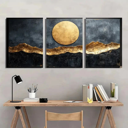 3pcs Modern Beige & Black Abstract Design Metal Print Ready to Hang Art