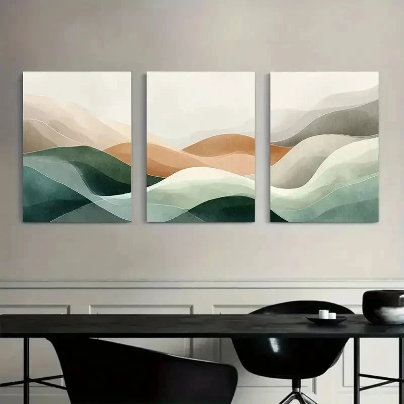 3pcs Abstract Watercolor Landscape Poster Metal Print Ready to Hang Art