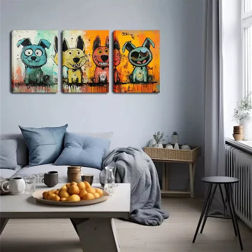 3pcs Four Very Funny Dogs Wall Art Set Wall Art Canvas Unframed - High Quality Print 100% Australian Made Wall Canvas