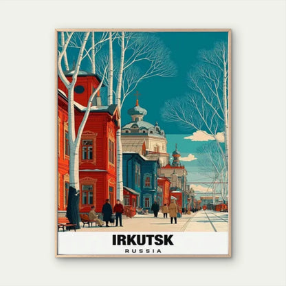Irkutsk Russia City Charm River Scene Travel Poster Print Wall Art