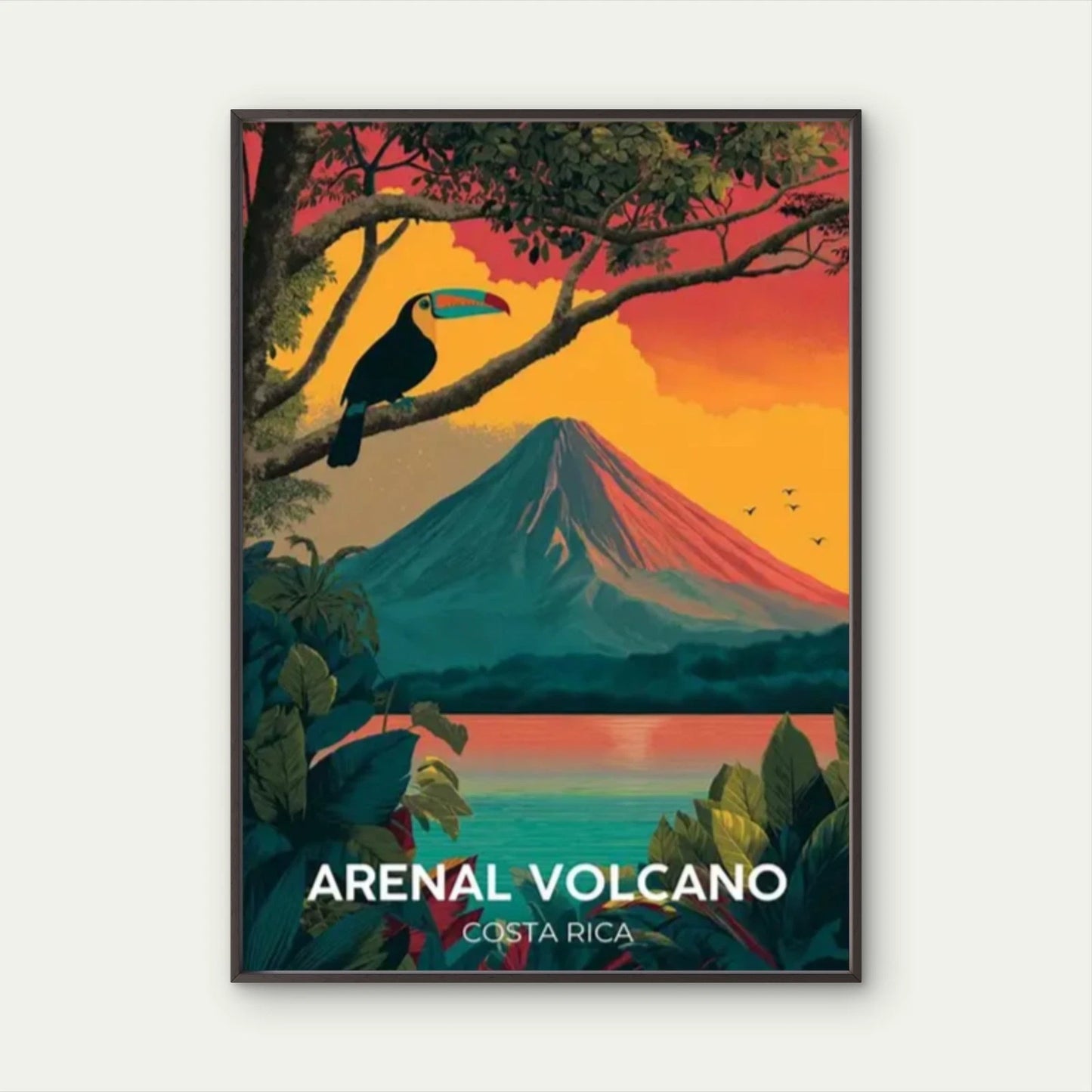 Arenal Volcano Costa Rica Vibrant Tropical Sunset Travel Poster Print Wall Art