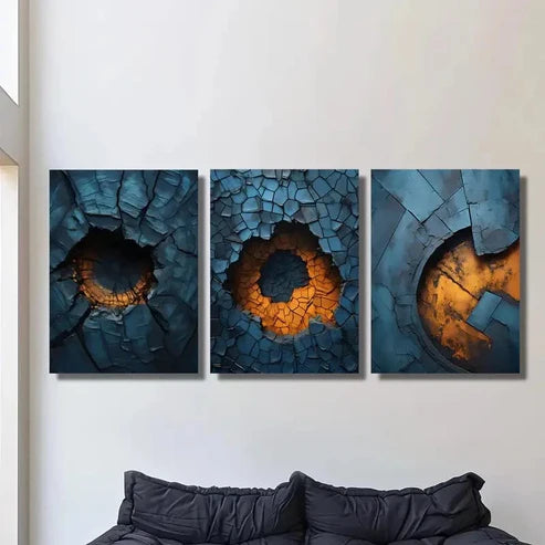 3pcs Abstract Blue Metal Texture Wall Art Set Canvas Unframed - High Quality Print 100% Australian Made Wall Canvas