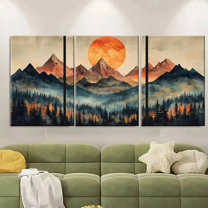 3pcs Watercolor Mountain Landscape Metal Print Ready to Hang Art