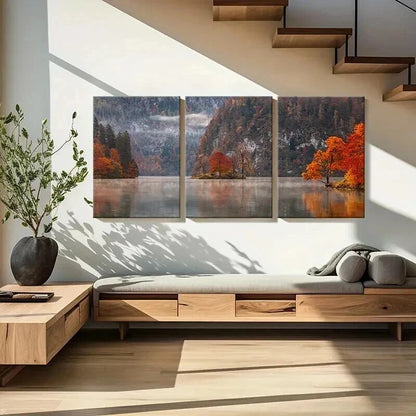 3pcs Autumn Forest Lake & Trees Nature  Wall Art Set Canvas Framed 40x60cm - High Quality Print 100% Australian Made Wall Canvas Ready to Hang