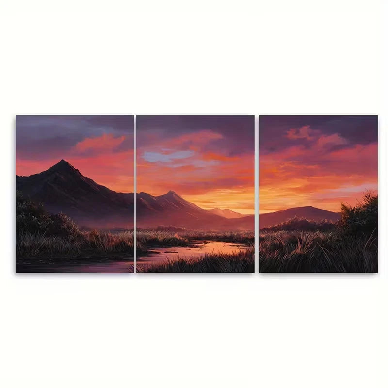 3pcs Landscape print Sunrise art Metal Print Ready to Hang Art