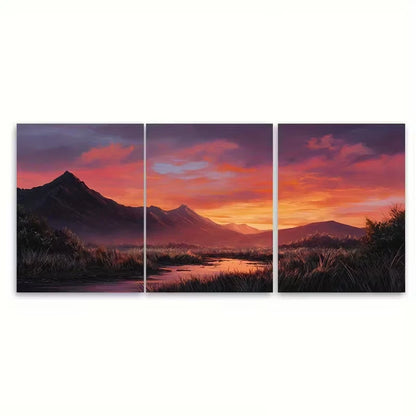3pcs Landscape print Sunrise art Metal Print Ready to Hang Art