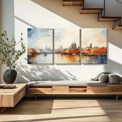 3pcs Vintage Cityscape Architectural Reflections Metal Print Ready to Hang Art