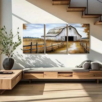3pcs Rustic Barn, Autumn   Wall Art Set Canvas Framed 40x60cm - High Quality Print 100% Australian Made Wall Canvas Ready to Hang