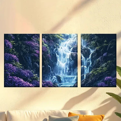 3pcs The Waterfall Cascades Down The Rock Wall Art Set Canvas Unframed - High Quality Print 100% Australian Made Wall Canvas