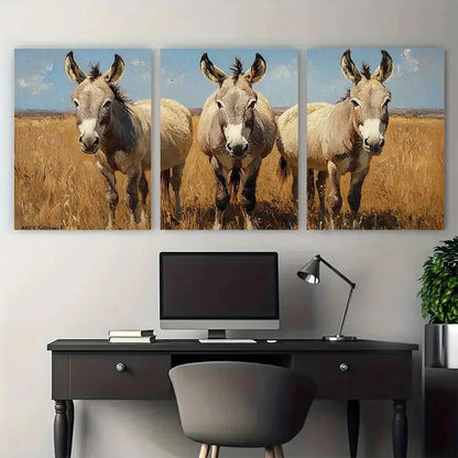 3pcs Donkey Ranch Animals Farmhouse Impasto Design Metal Print Ready to Hang Art