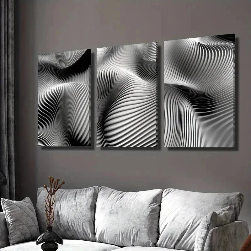 3pcs Black and White Dynamic Line Design Wall Art Set Canvas Framed 50x70cm - High Quality Print 100% Australian Made Wall Canvas Ready to Hang