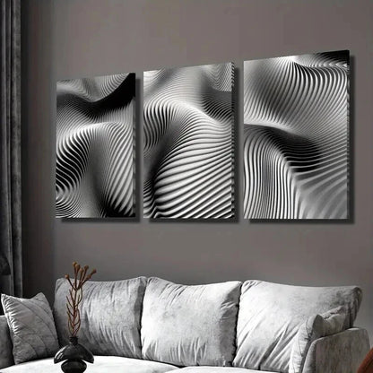 3pcs Black and White Dynamic Line Design Wall Art Set Canvas Framed 50x70cm - High Quality Print 100% Australian Made Wall Canvas Ready to Hang