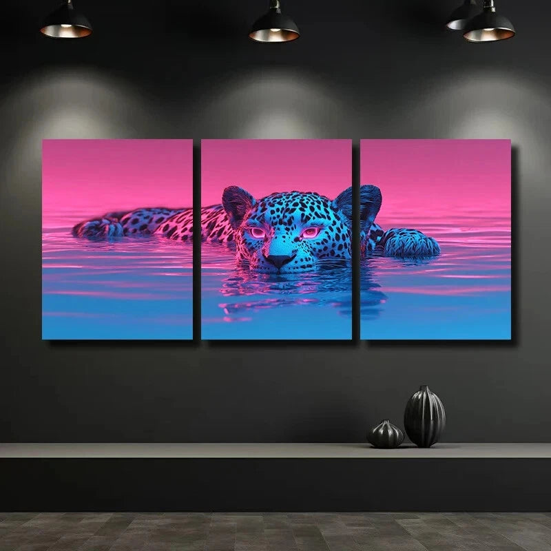 3pcs Neon Psychedelic Leopard Metal Print Ready to Hang Art