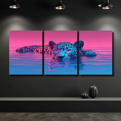 3pcs Neon Psychedelic Leopard Metal Print Ready to Hang Art