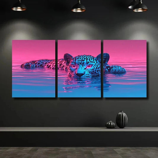 3pcs Neon Psychedelic Leopard Metal Print Ready to Hang Art