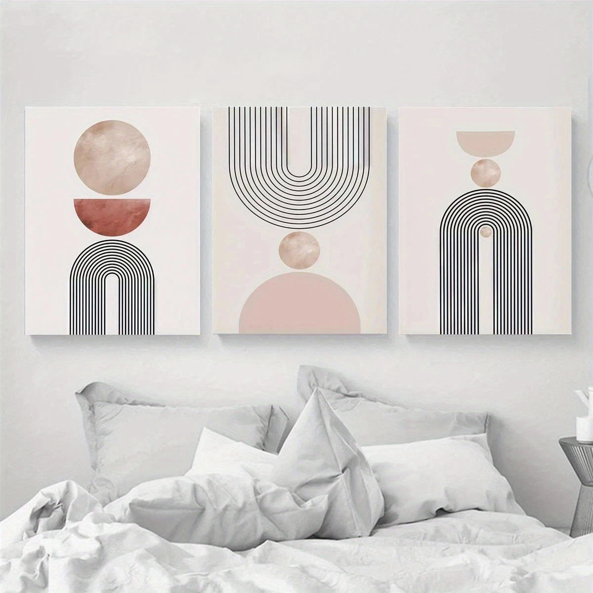 3pcs Mid Century Modern Geometric Metal Print Ready to Hang Art