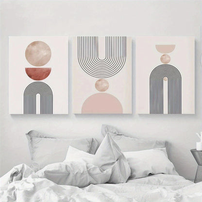 3pcs Mid Century Modern Geometric Metal Print Ready to Hang Art