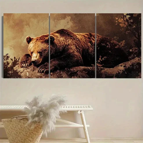 3pcs Vintage Brown Bear Wall Art Set Canvas Unframed - High Quality Print 100% Australian Made Wall Canvas