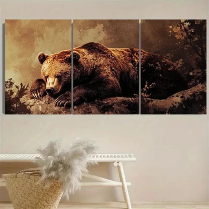 3pcs Vintage Brown Bear Wall Art Set Canvas Unframed - High Quality Print 100% Australian Made Wall Canvas