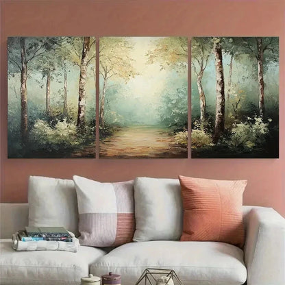3pcs Dreamy Forest Tranquil Neutral Tones Metal Print Ready to Hang Art