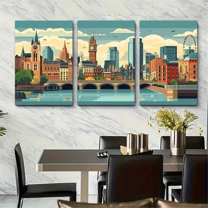 3pcs Manchester Cityscape Unique Metal Print Ready to Hang Art