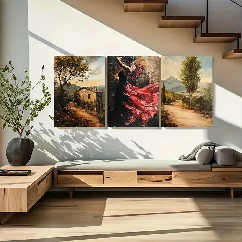 3pcs Beautiful Flamenco Dancer Spain Landscape Metal Print Ready to Hang Art