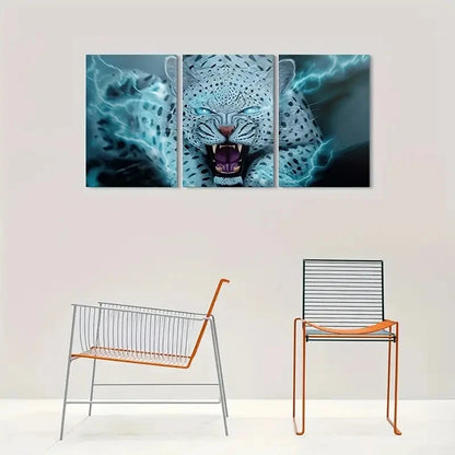 3pcs Vibrant Blue & Purple Leopard Metal Print Ready to Hang Art